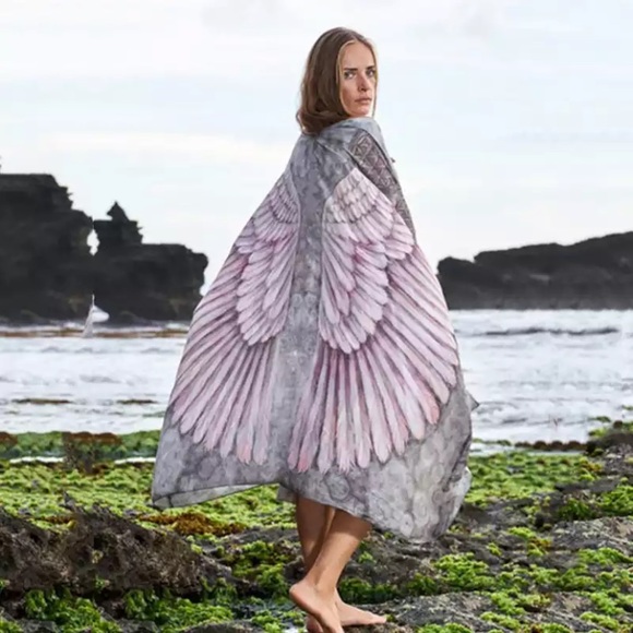 Amethyst Sheer Chiffon Angel Wings Feather Kaftan - Picture 4 of 4